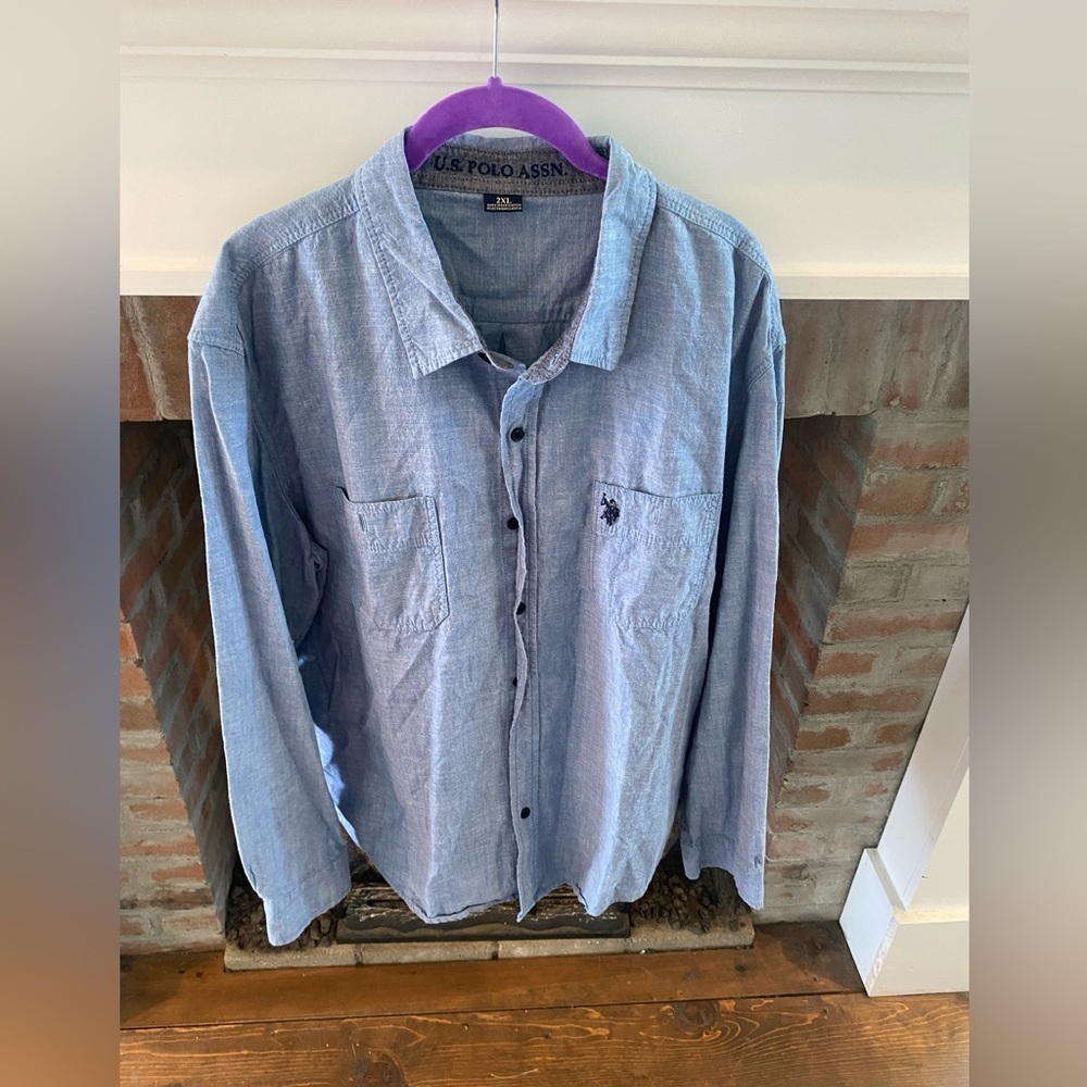 Mens US Polo Assn Blue Denim Cotton Button Down Casual Shirt size 2XL